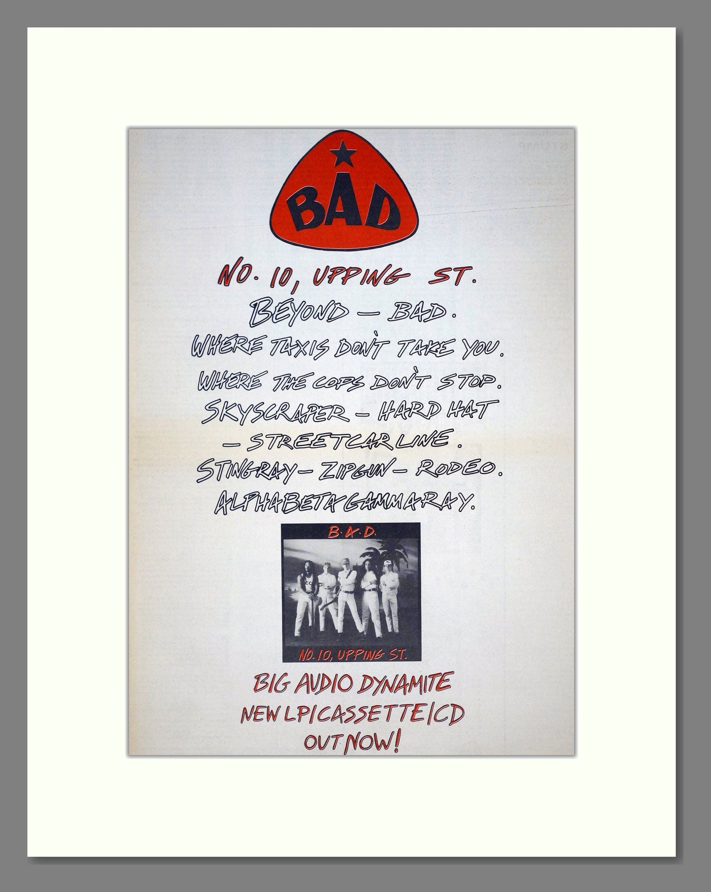 Big Audio Dynamite - No 10 Upping Street. Vintage Advert 1986 (ref AD21083)