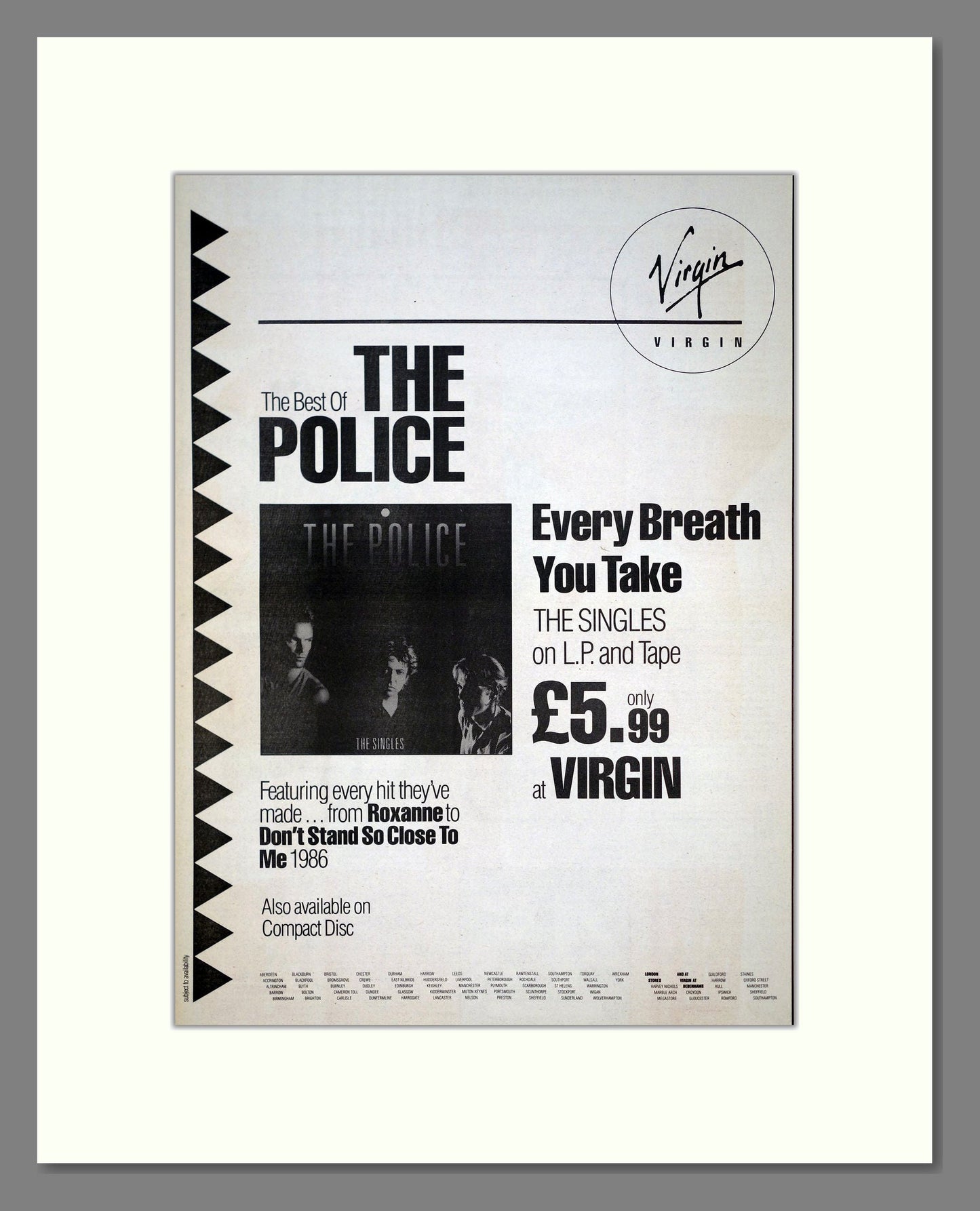 Police (The) - Every Breath You Take. Vintage Advert 1986 (ref AD21085)