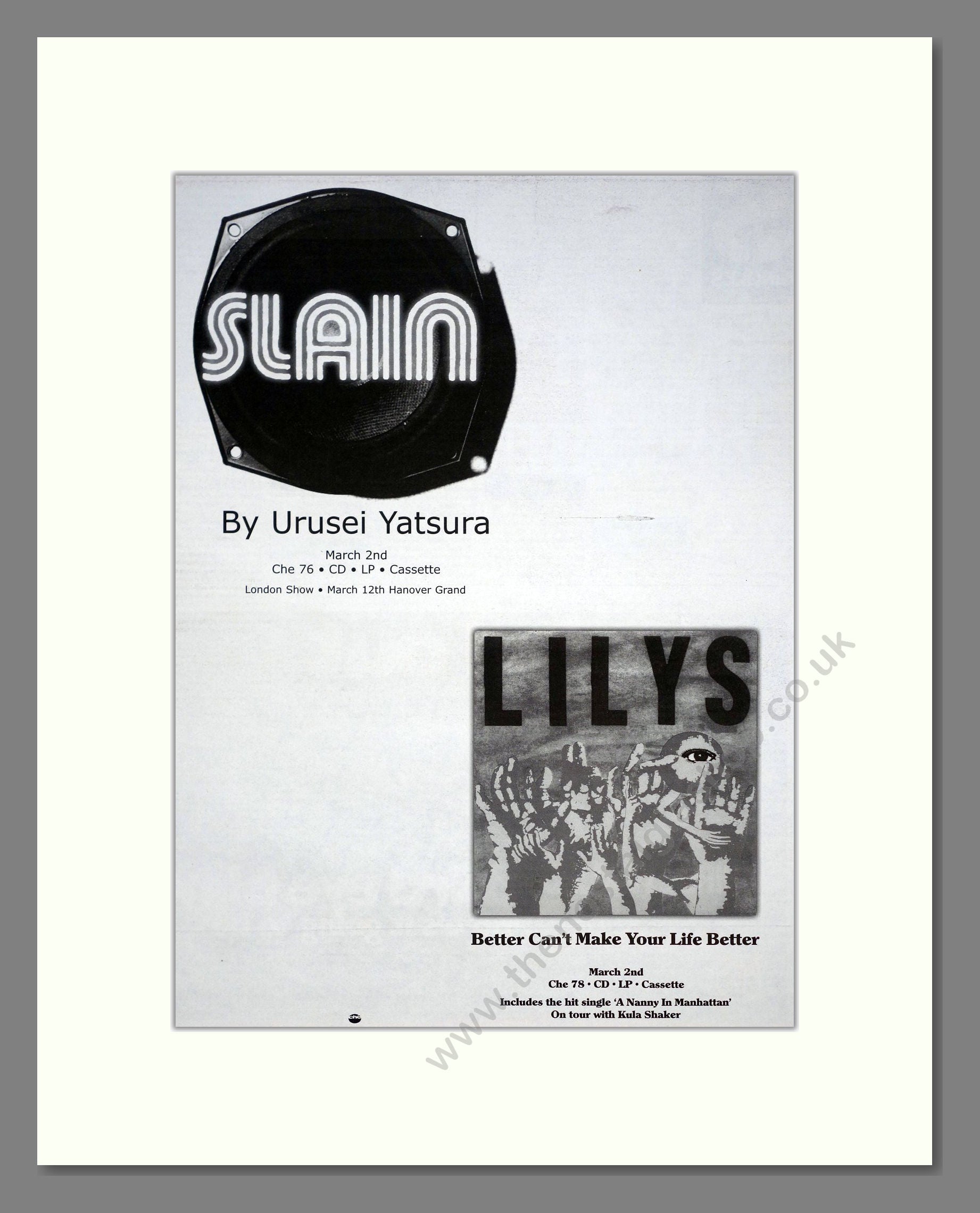 Urusei Yatsura / Lilys - Slain / Better Can't Make Your Life Better. Vintage Advert 1998 (ref AD21095)