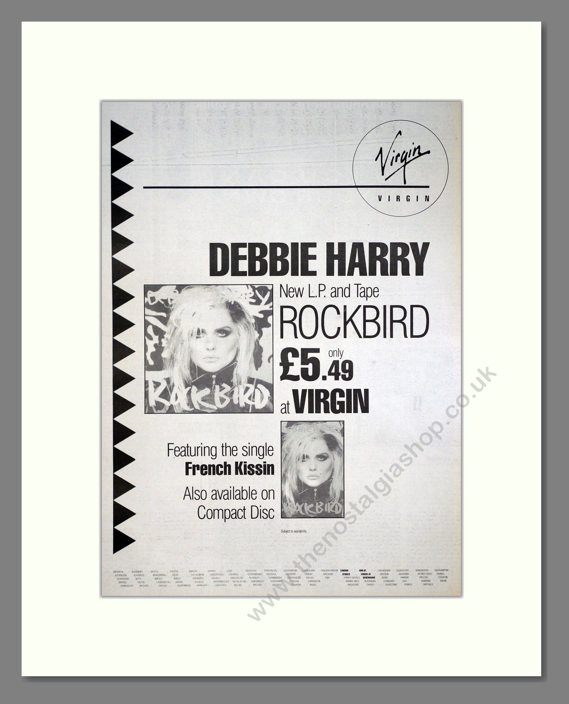 Debbie Harry - Rockbird. Vintage Advert 1986 (ref AD21102)