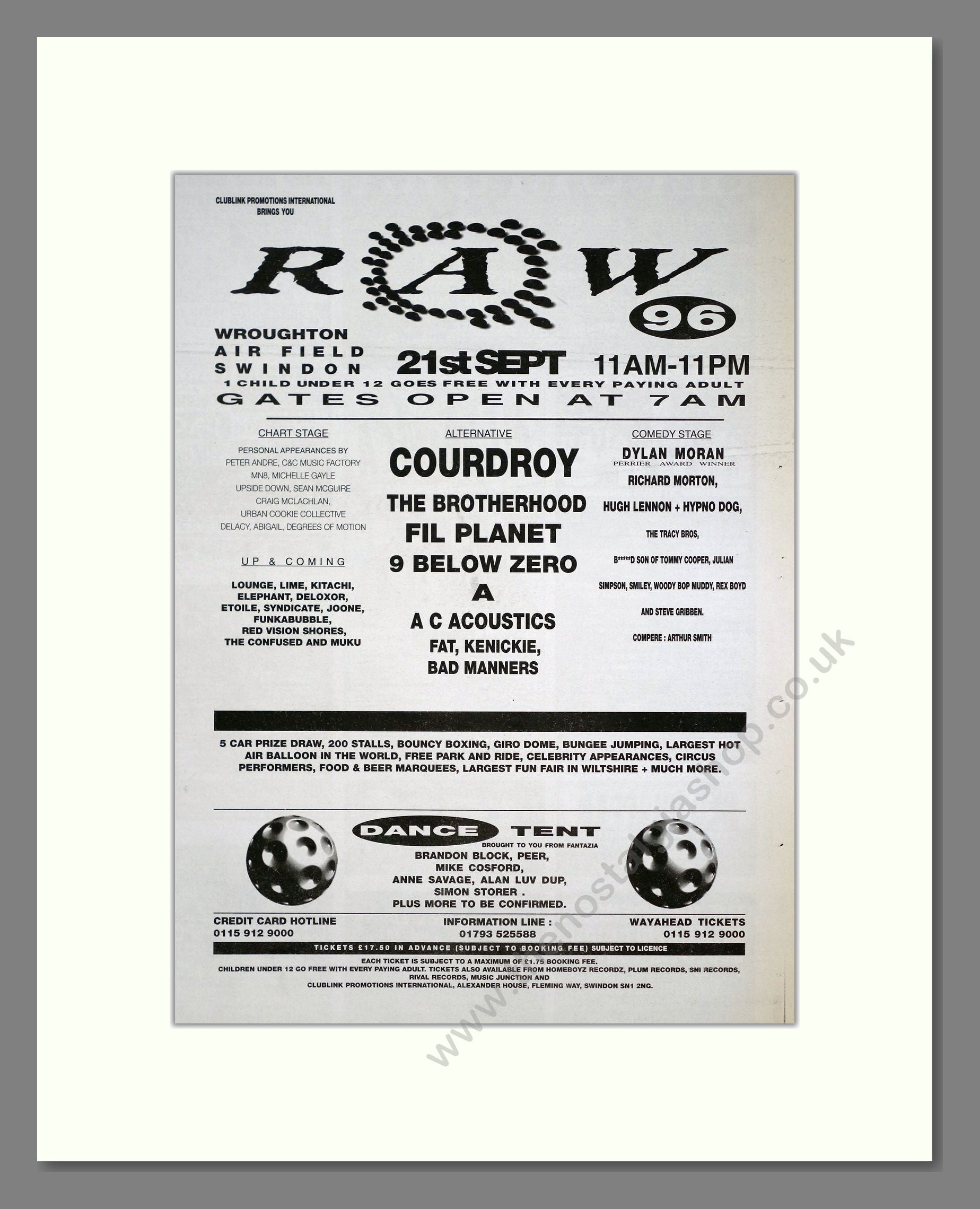 RAW 96 Festival - Line Up. Vintage Advert 1996 (ref AD21105)