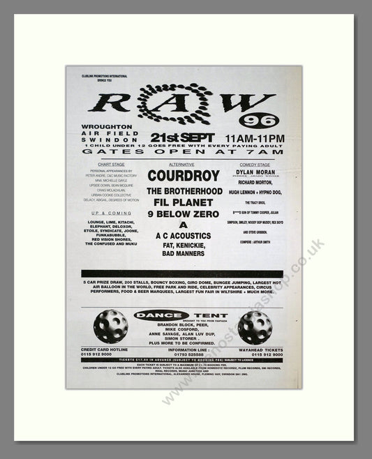 RAW 96 Festival - Line Up. Vintage Advert 1996 (ref AD21105)