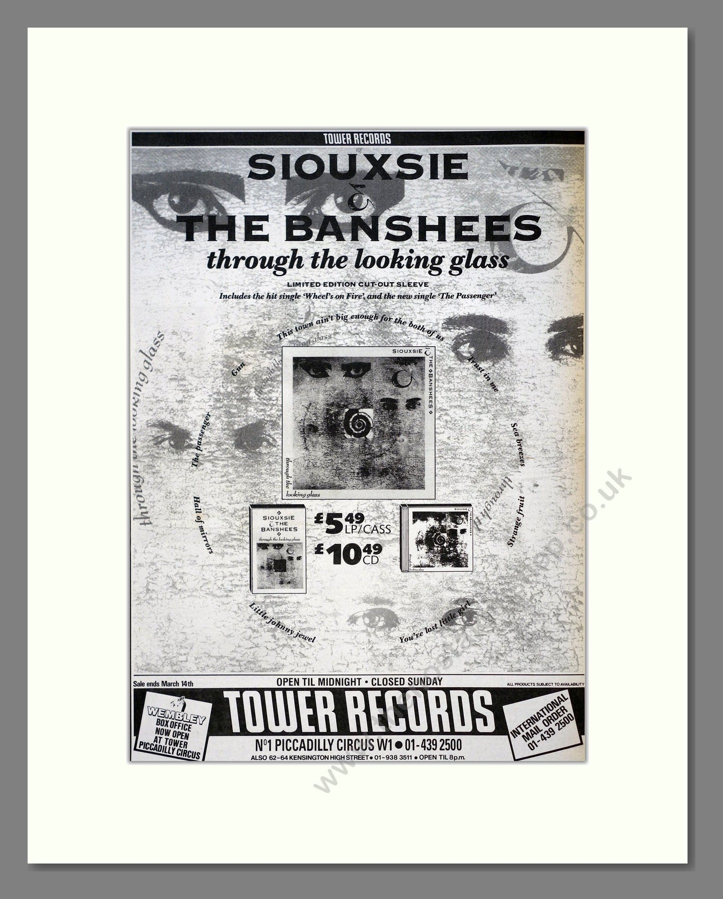 Siouxie And The Banshees - Through The Looking Glass. Vintage Advert 1987 (ref AD21112)
