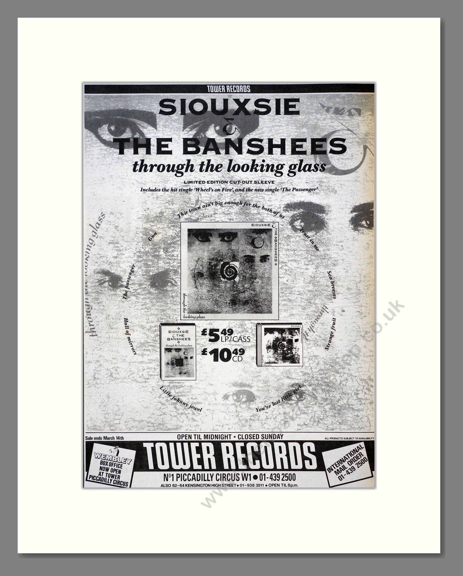 Siouxie And The Banshees - Through The Looking Glass. Vintage Advert 1987 (ref AD21112)