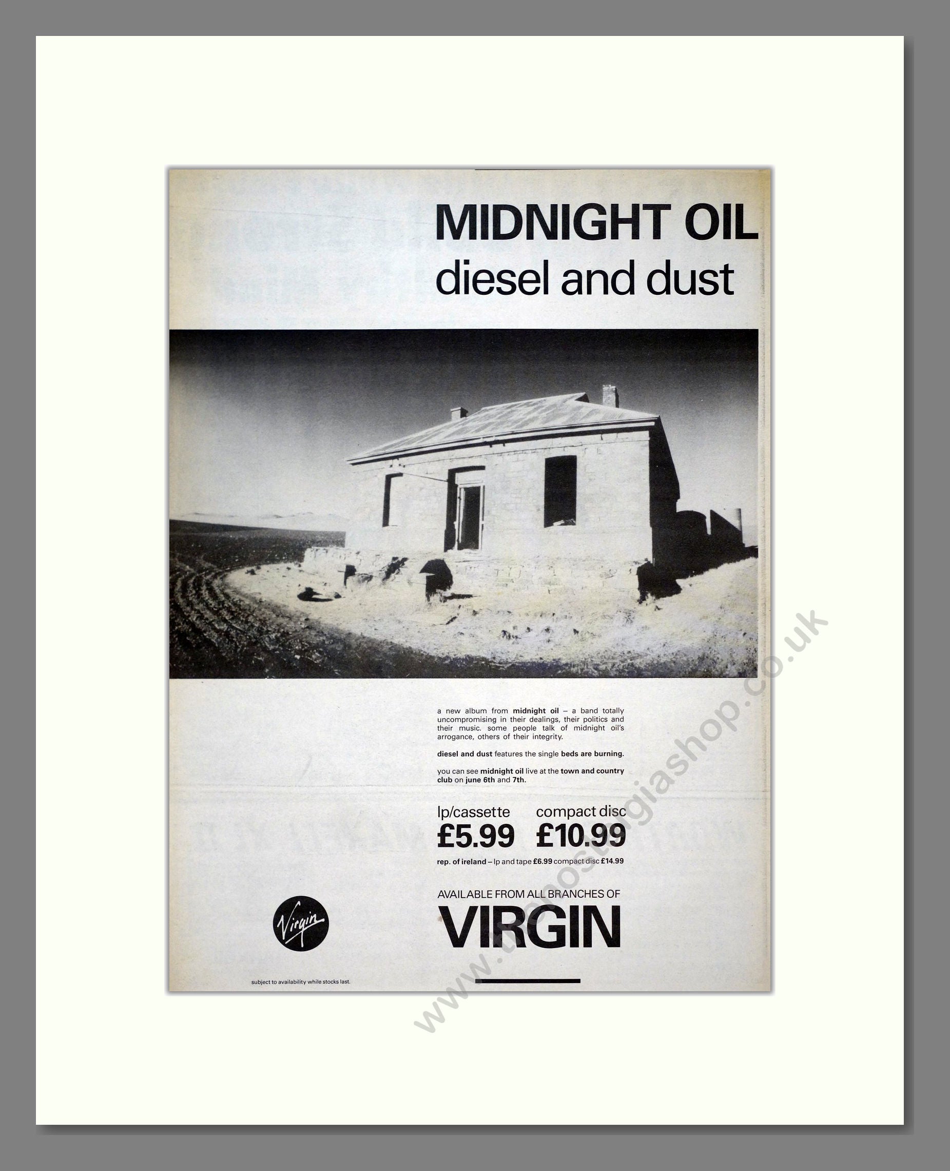 Midnight Oil - Diesel And Dust. Vintage Advert 1988 (ref AD21113)