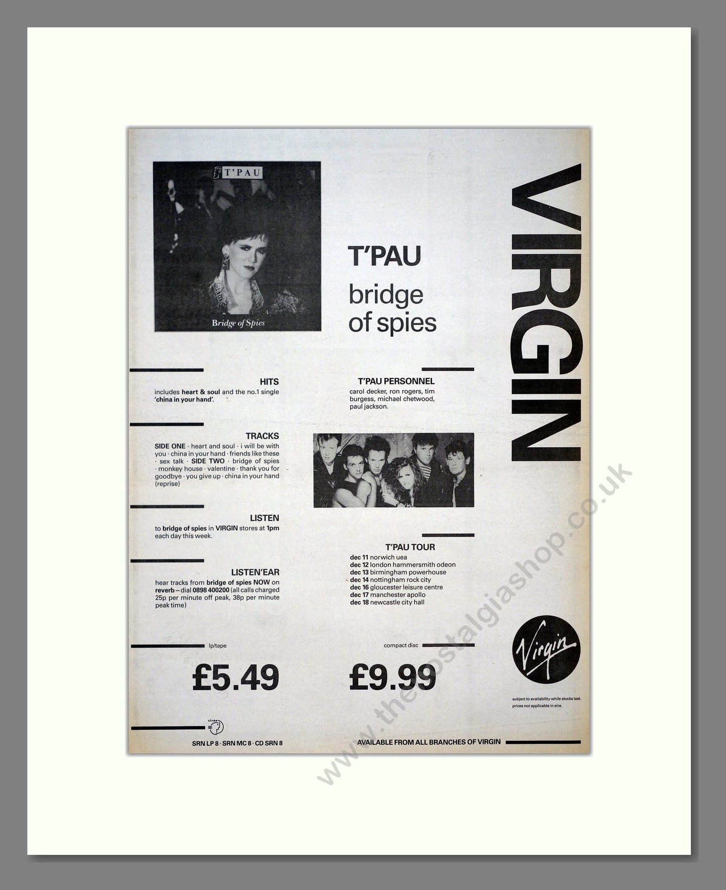 T'Pau - Bridge Of Spies. Vintage Advert 1987 (ref AD21121)