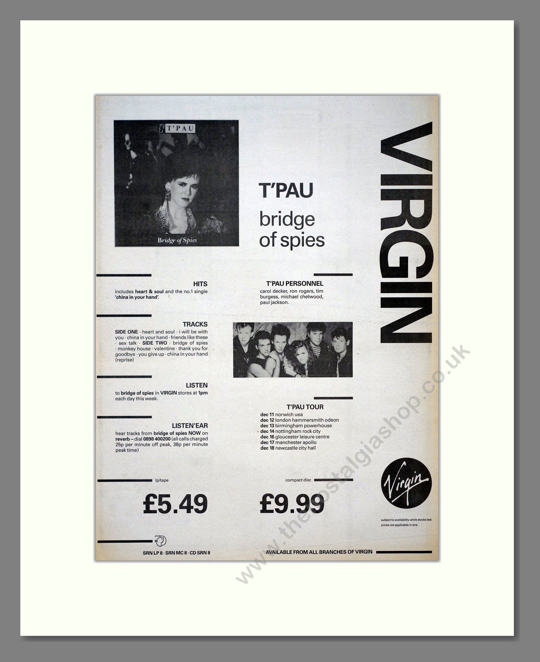 T'Pau - Bridge Of Spies. Vintage Advert 1987 (ref AD21121)