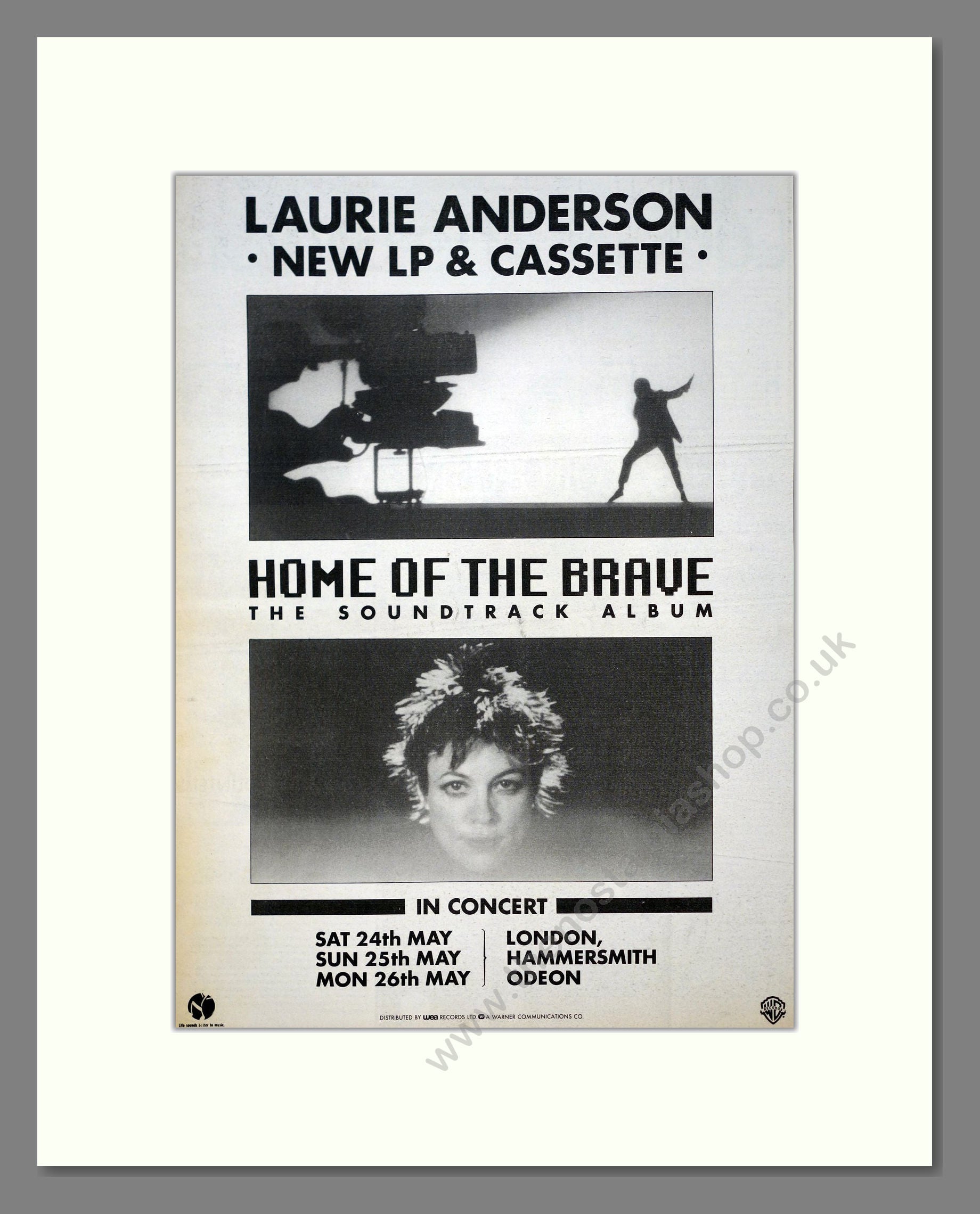 Laurie Anderson - Home Of The Brave. Vintage Advert 1986 (ref AD21126)