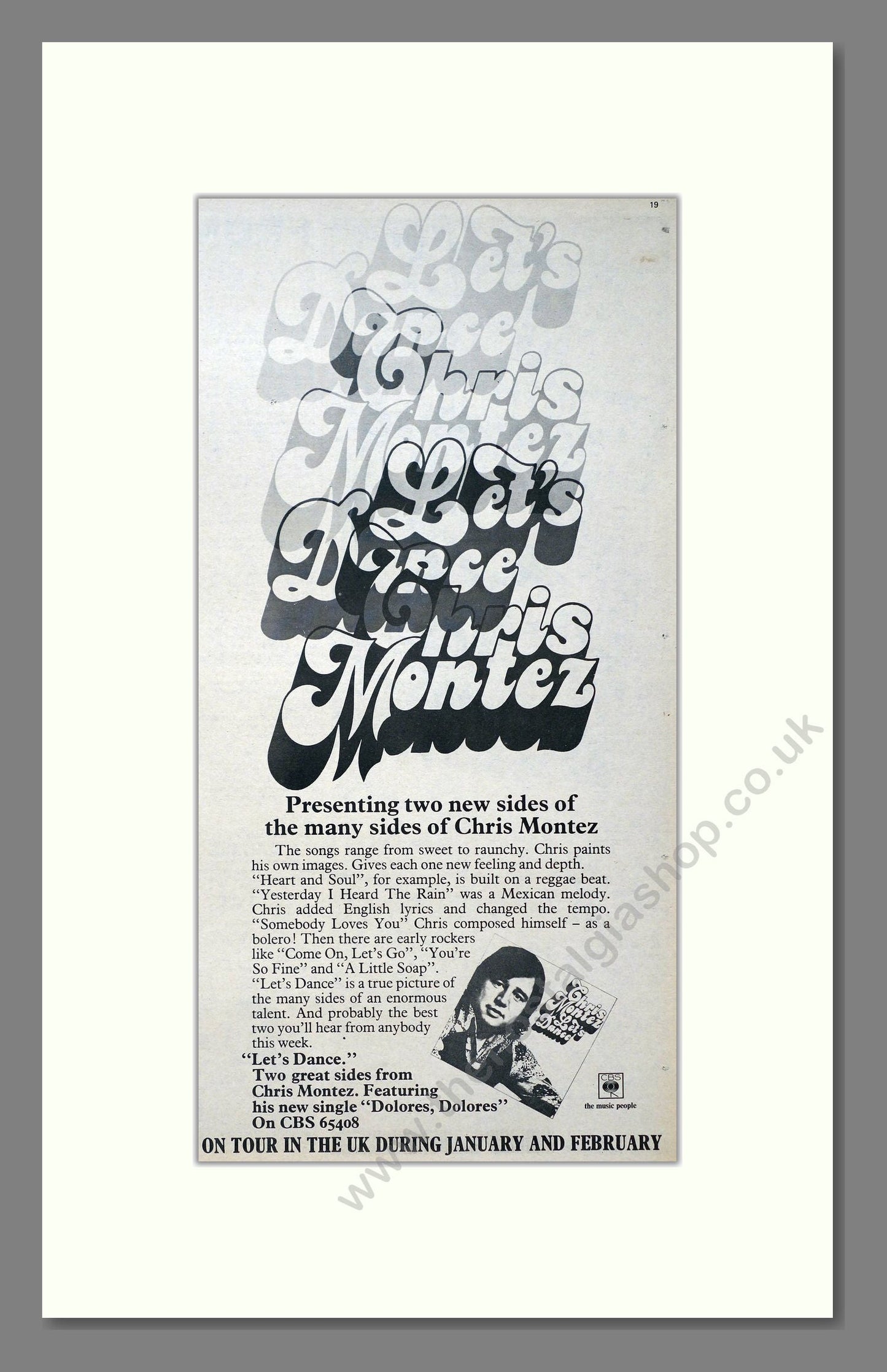 Chris Montez - Let's Dance. Vintage Advert 1973 (ref AD21144)