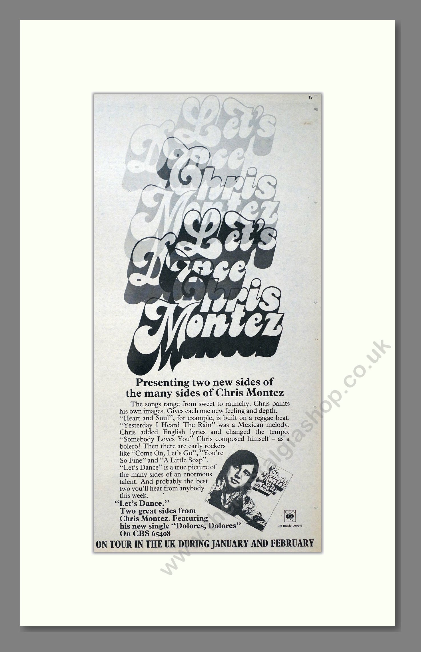 Chris Montez - Let's Dance. Vintage Advert 1973 (ref AD21144)