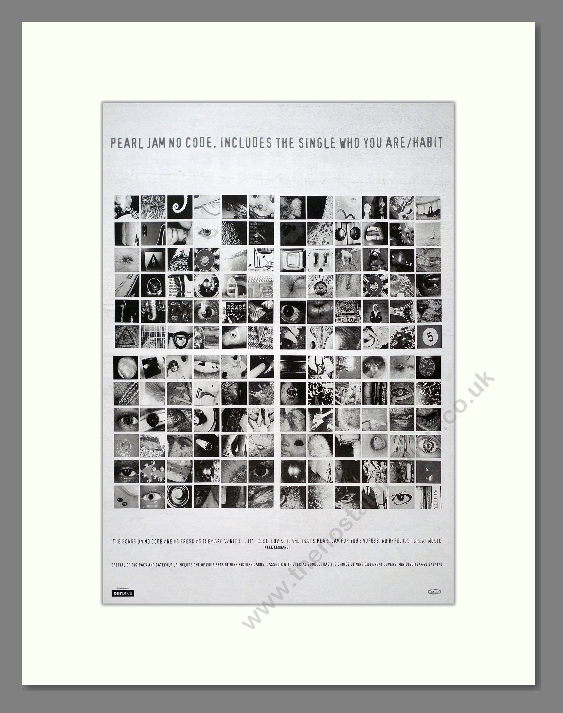 Pearl Jam - No Code. Vintage Advert 1996 (ref AD21148)