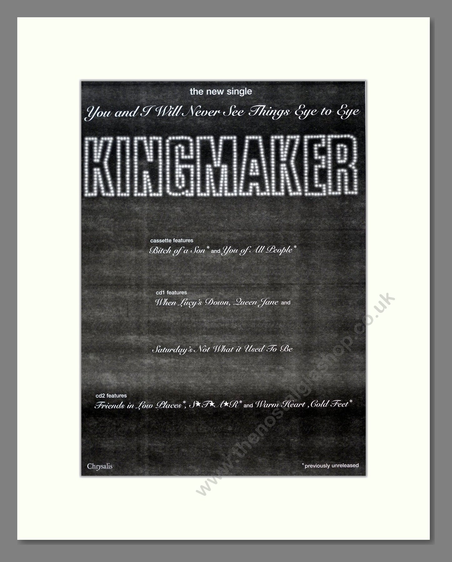Kingmaker - You And I Will Never See Things Eye To Eye. Vintage Advert 1995 (ref AD21150)