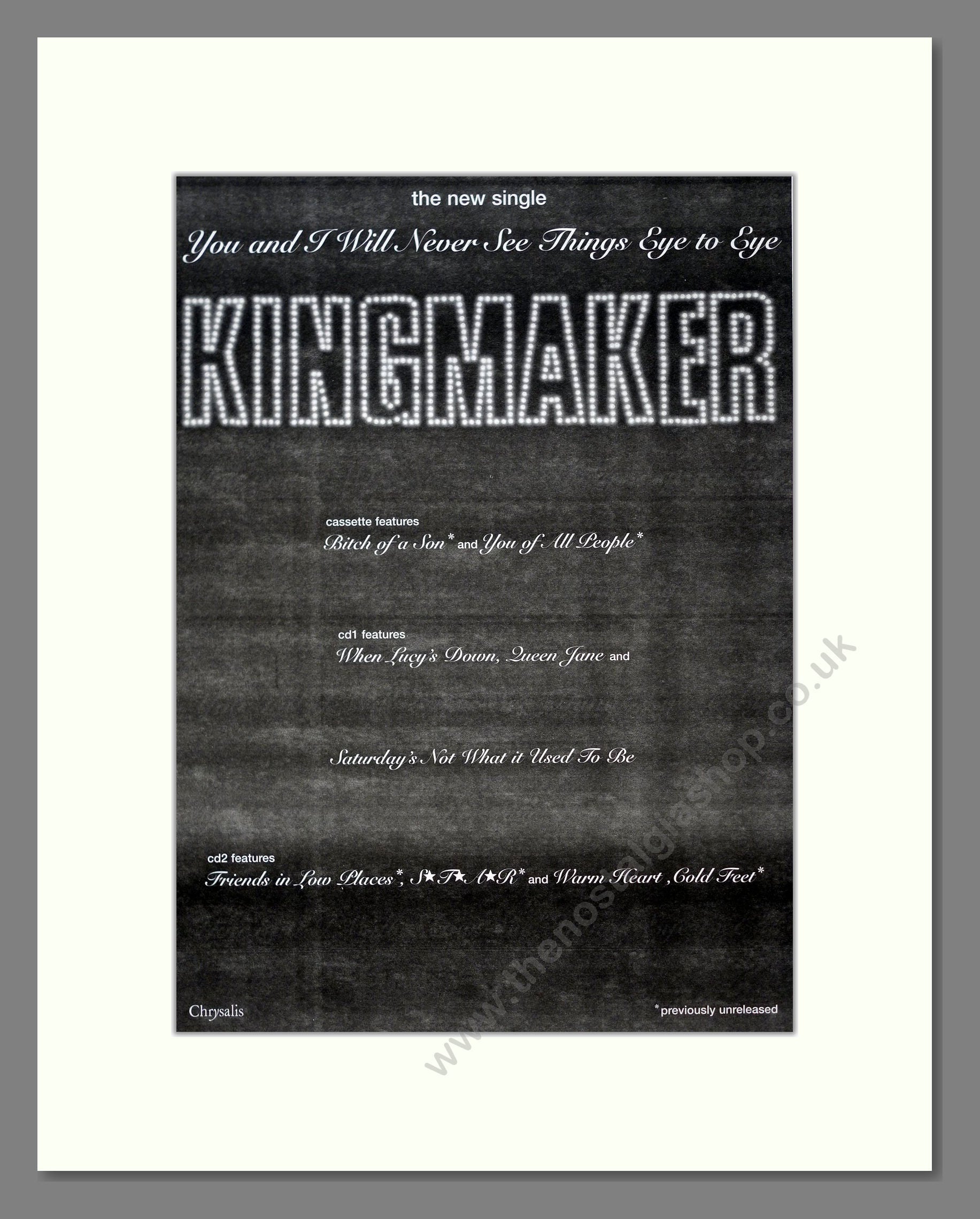 Kingmaker - You And I Will Never See Things Eye To Eye. Vintage Advert 1995 (ref AD21150)