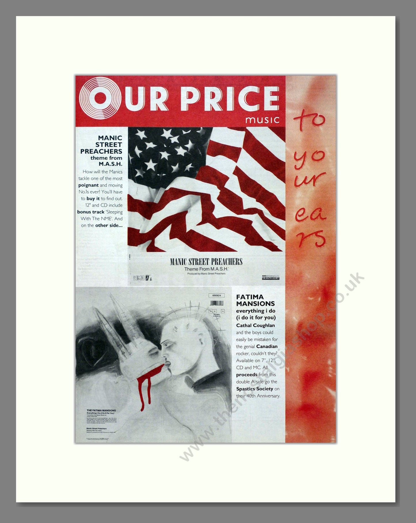 Manic Street Preachers / Fatima Mansions - Theme From MASH / Everything I Do. Vintage Advert 1992 (ref AD21151)