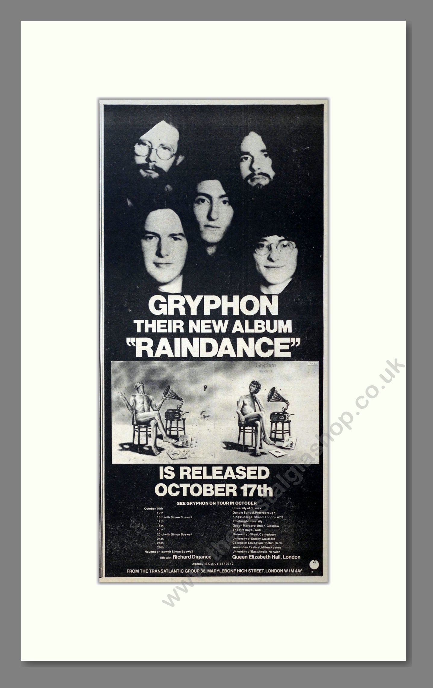 Gryphon - Raindance. Vintage Advert 1975 (ref AD21154)