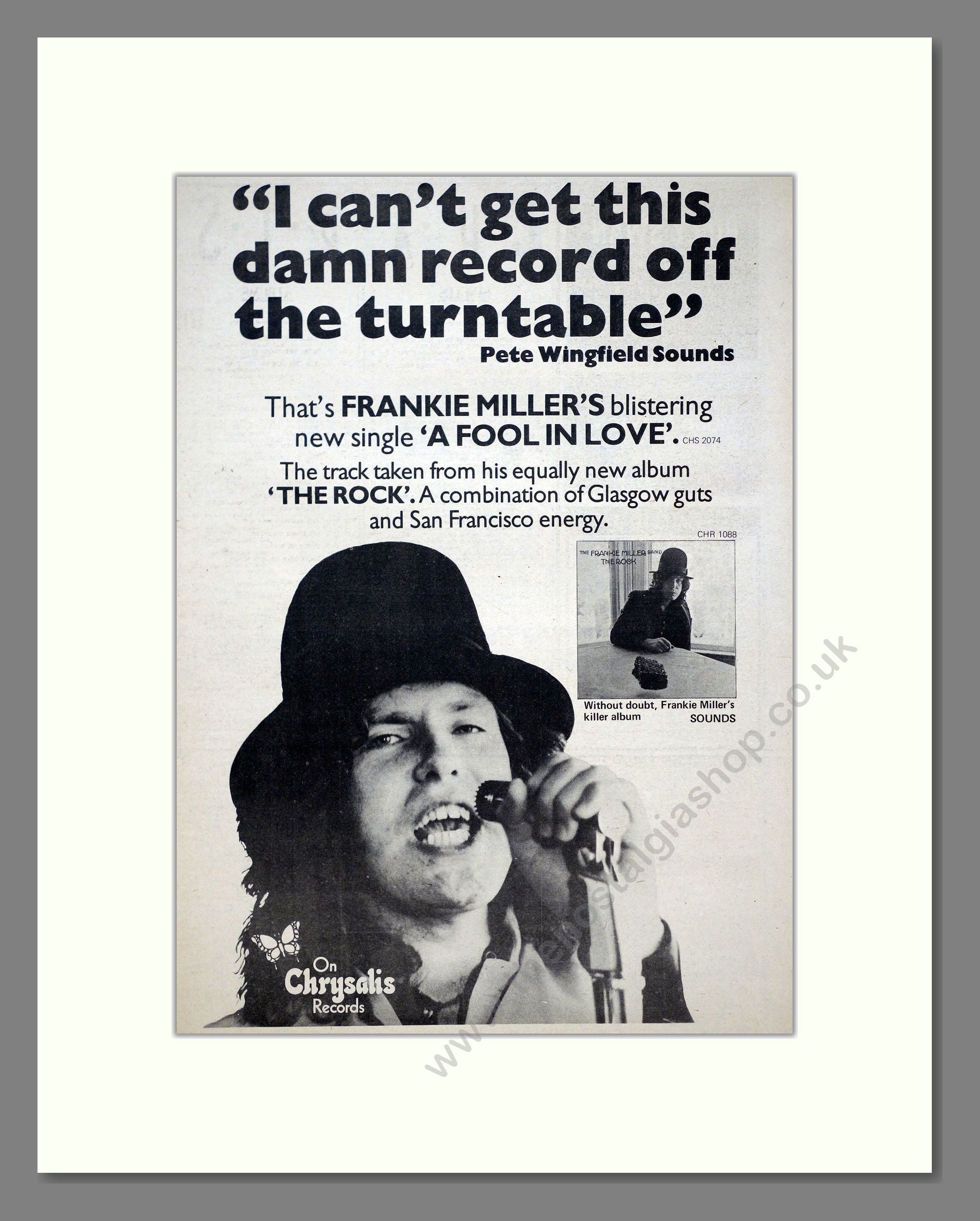 Frankie Miller - A Fool In Love. Vintage Advert 1975 (ref AD21155)