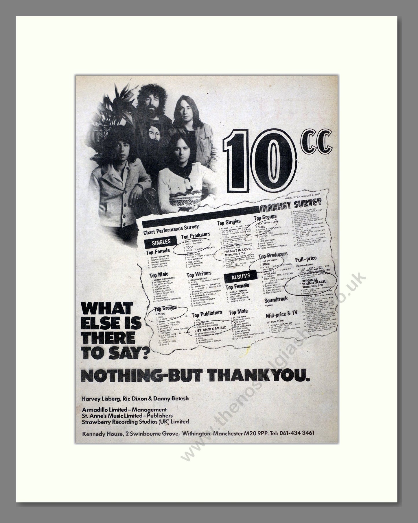 10cc - Thankyou. Vintage Advert 1975 (ref AD21156)