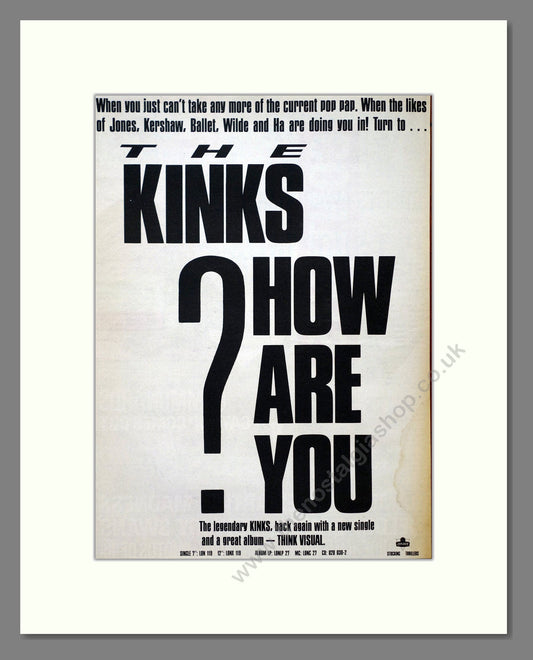 Kinks (The) - How Are You. Vintage Advert 1986 (ref AD21165)
