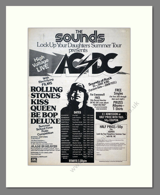 AC DC - High Voltage Live. Vintage Advert 1976 (ref AD21170)