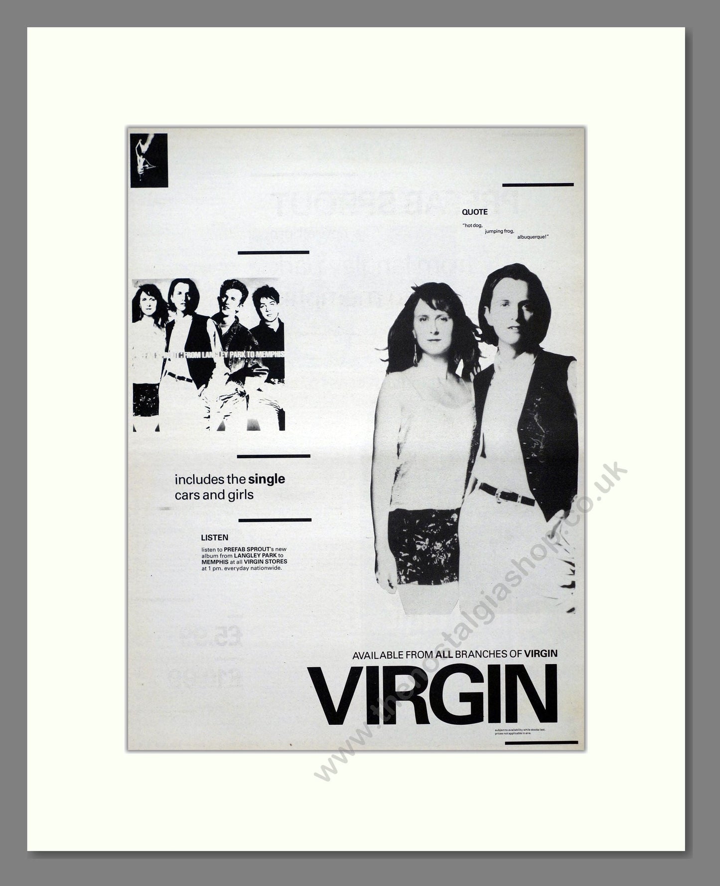 Prefab Sprout - From Langley Park To Memphis (Double Advert). Vintage Advert 1988 (ref AD21171)