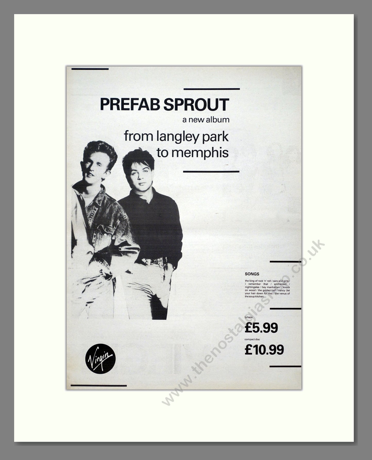 Prefab Sprout - From Langley Park To Memphis (Double Advert). Vintage Advert 1988 (ref AD21171)
