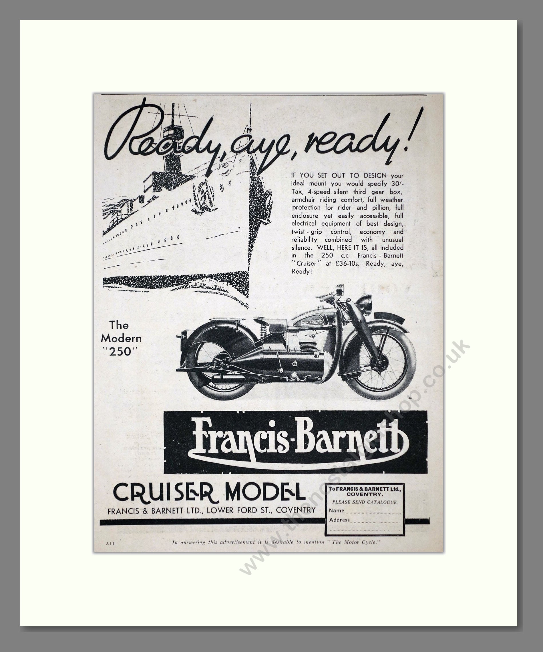 Francis-Barnett - Cruiser. Vintage Advert 1934 (ref AD67119)