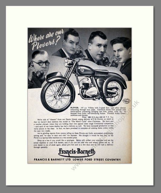 Francis-Barnett - Plover. Vintage Advert 1953 (ref AD67122)