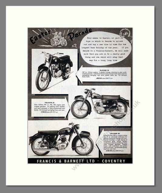 Francis-Barnett - Plover / Cruiser / Falcon. Vintage Advert 1958 (ref AD67125)