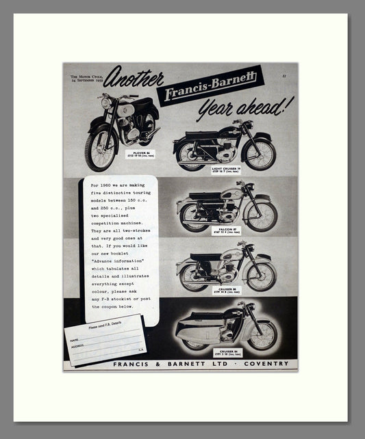 Francis-Barnett - Another Year Ahead. Vintage Advert 1959 (ref AD67130)