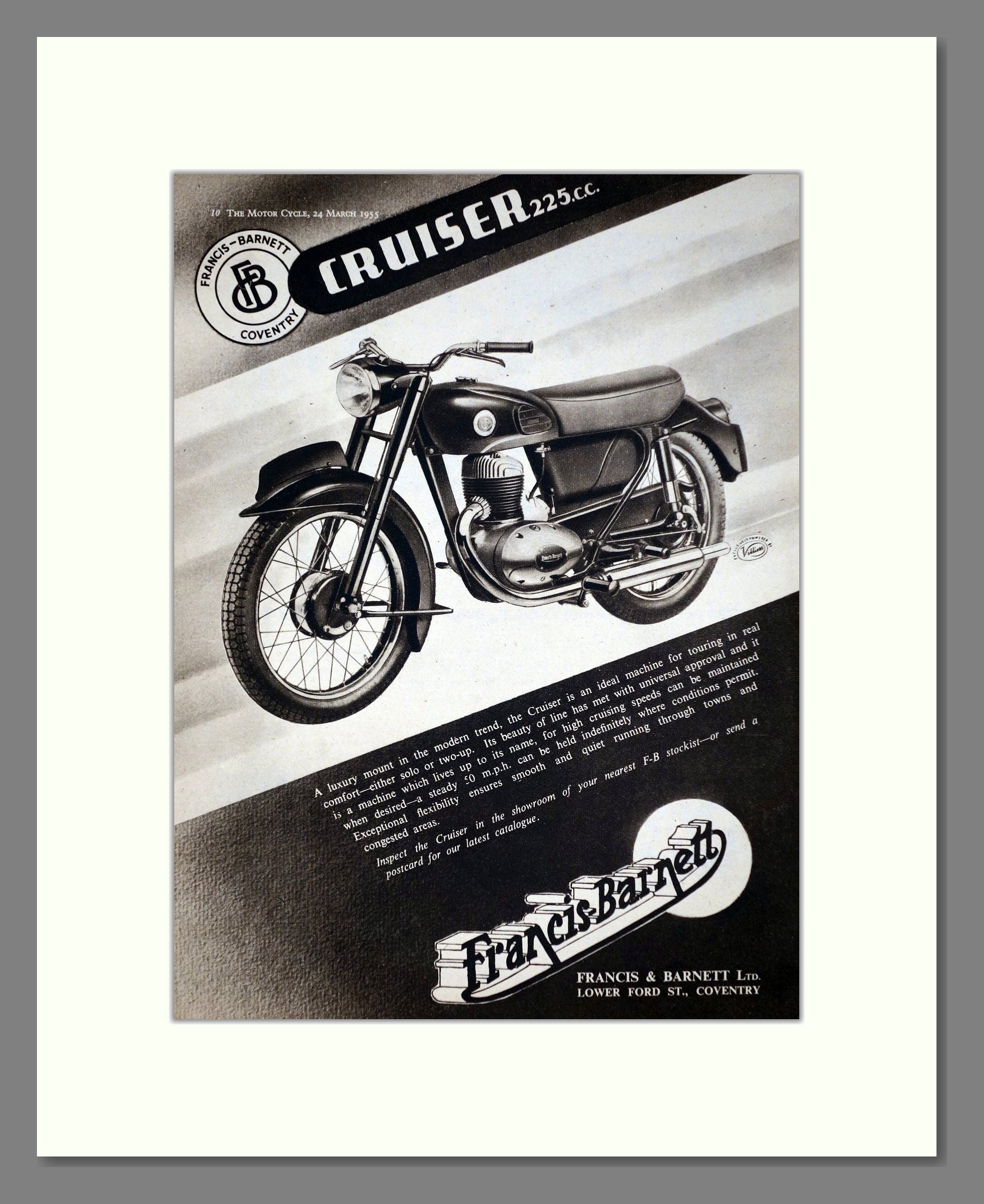 Francis-Barnett - Cruiser 225cc. Vintage Advert 1955 (ref AD67132)