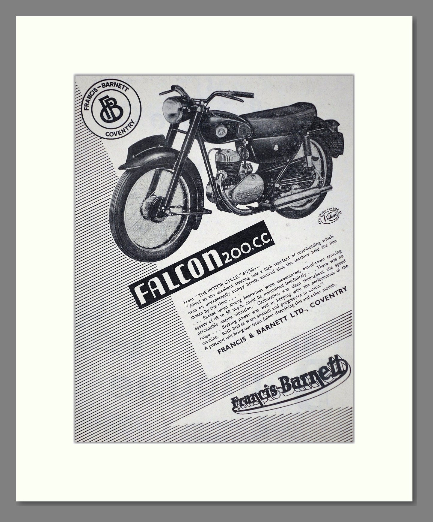 Francis-Barnett - Falcon 200cc. Vintage Advert 1955 (ref AD67133)