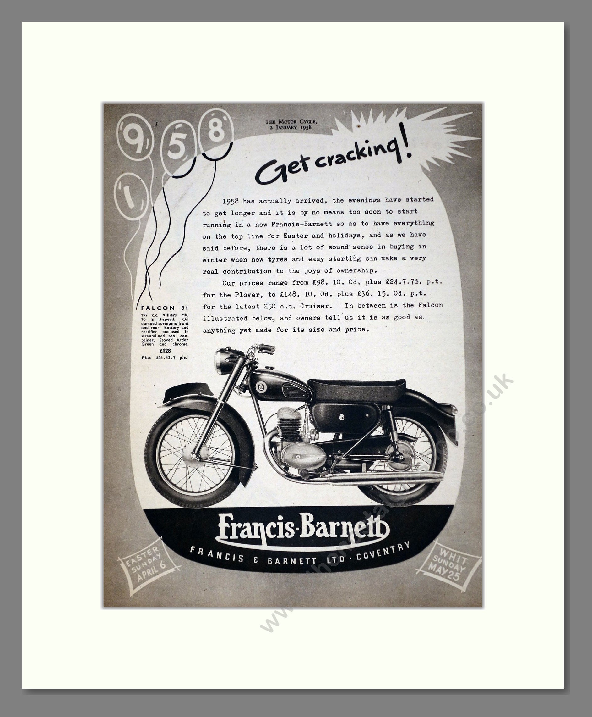 Francis-Barnett - Falcon 81. Vintage Advert 1958 (ref AD67135)