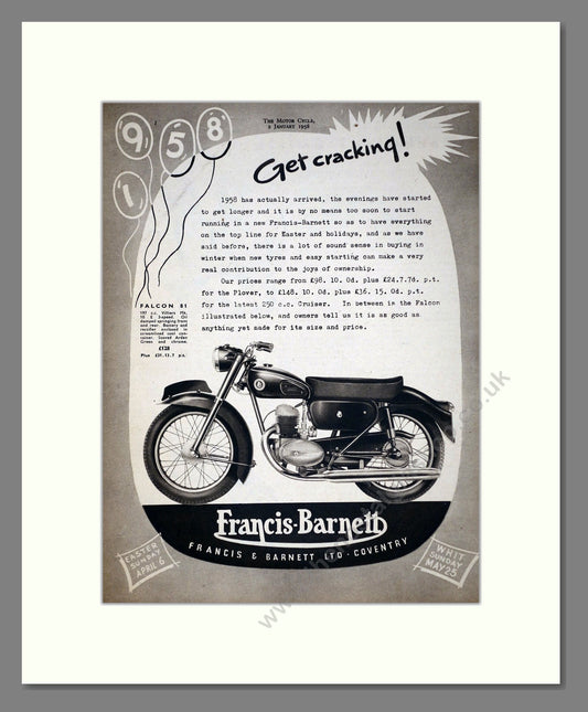 Francis-Barnett - Falcon 81. Vintage Advert 1958 (ref AD67135)