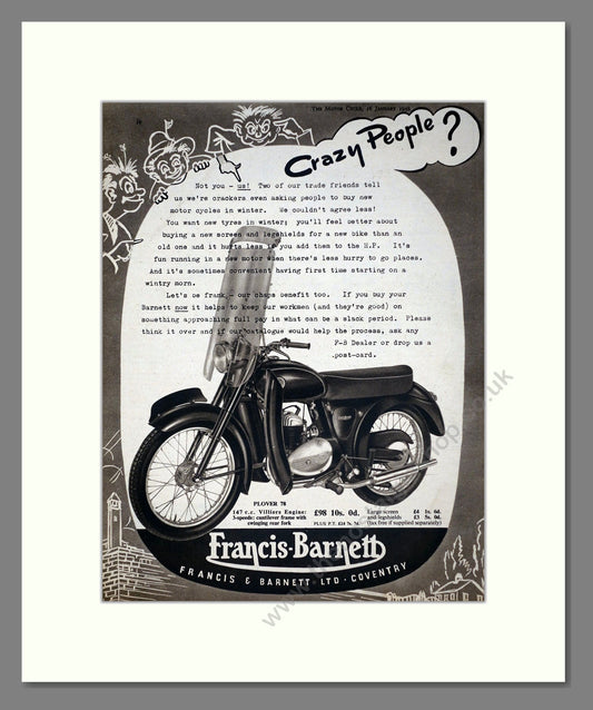 Francis-Barnett - Plover 78. Vintage Advert 1958 (ref AD67136)