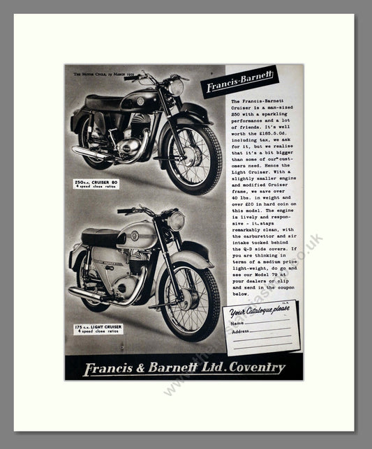 Francis-Barnett - Cruiser 80 / Light Cruiser. Vintage Advert 1959 (ref AD67137)