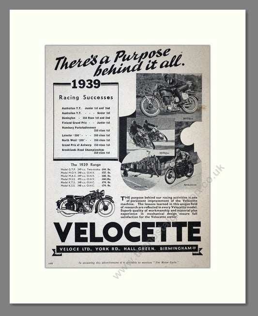 Velocette - Racing Successes. Vintage Advert 1939 (ref AD67142)