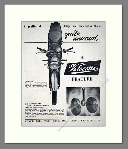 Velocette - Flywheel And Connecting Rod Assembly. Vintage Advert 1956 (ref AD67143)