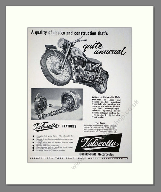 Velocette - Full Width Hubs. Vintage Advert 1956 (ref AD67144)