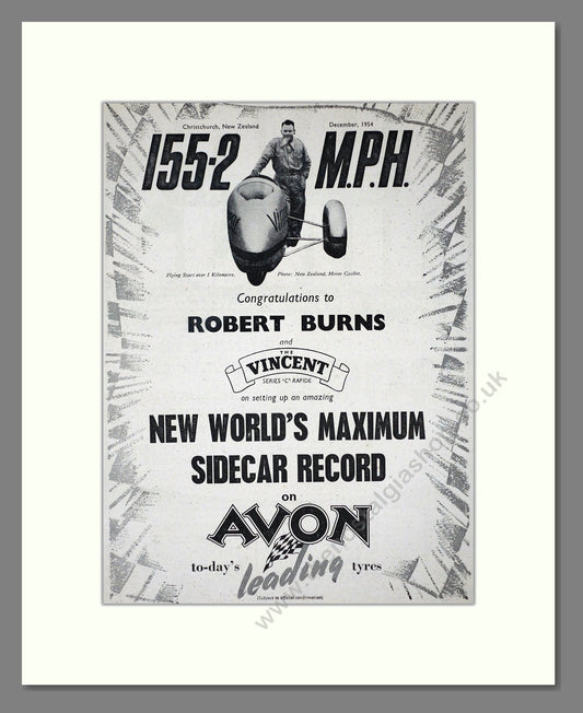 Vincent - Sidecar Record Robert Burns. Vintage Advert 1955 (ref AD67158)