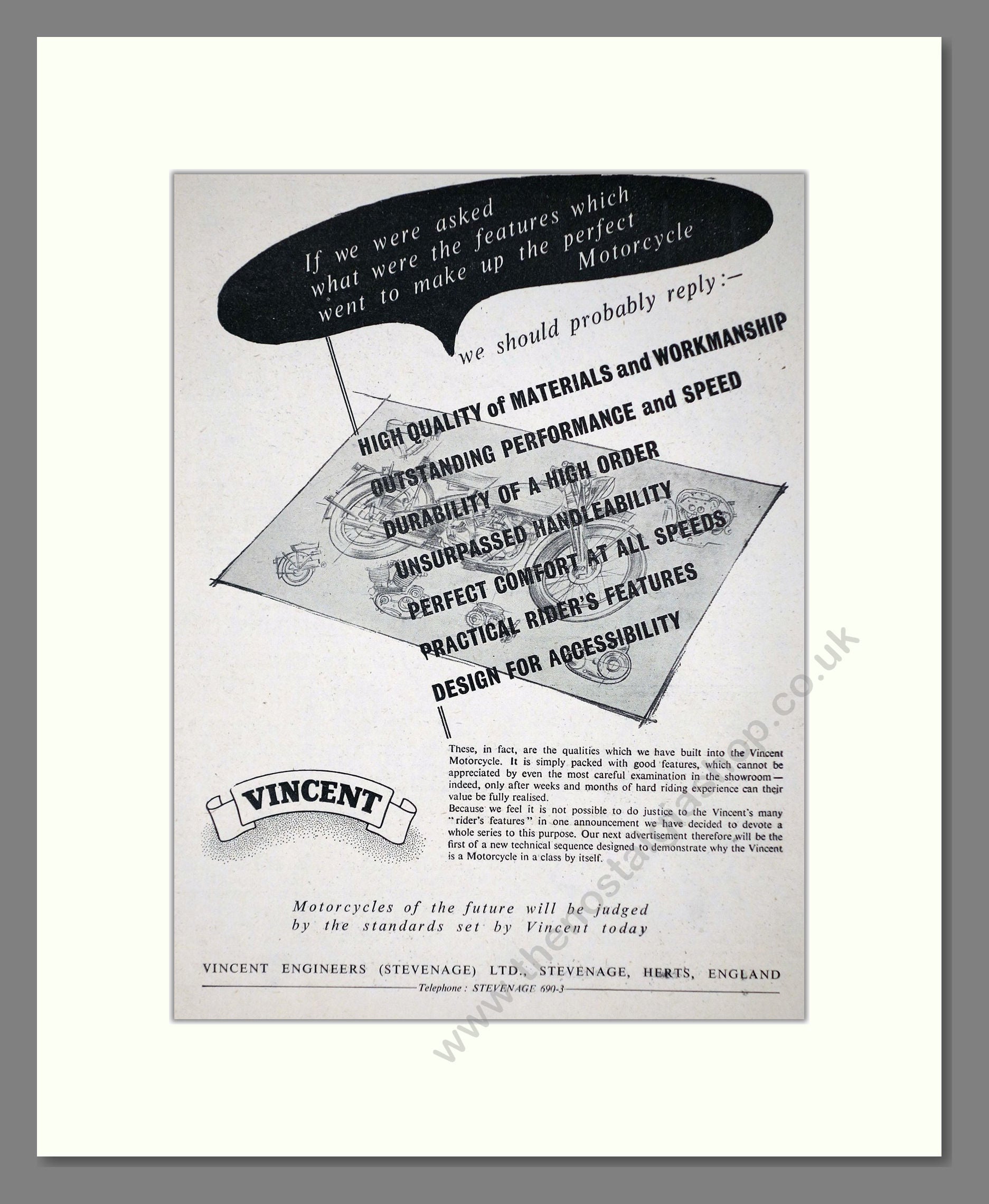 Vincent - Features. Vintage Advert 1953 (ref AD67159)