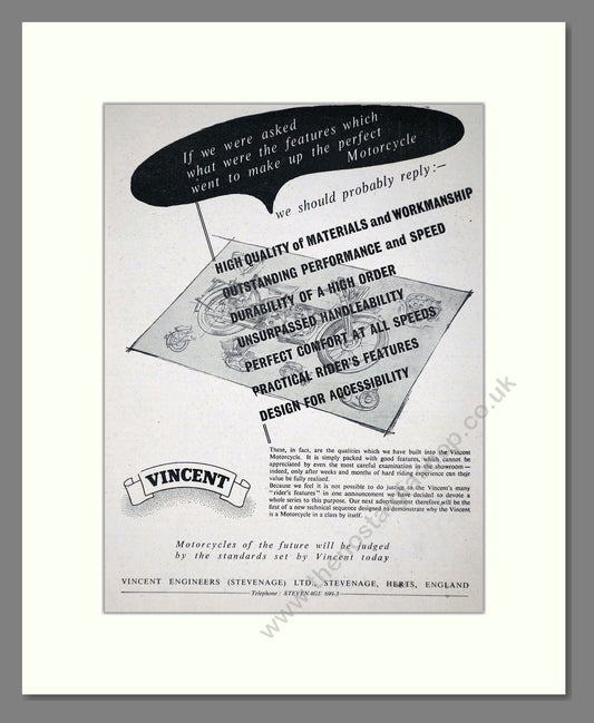 Vincent - Features. Vintage Advert 1953 (ref AD67159)