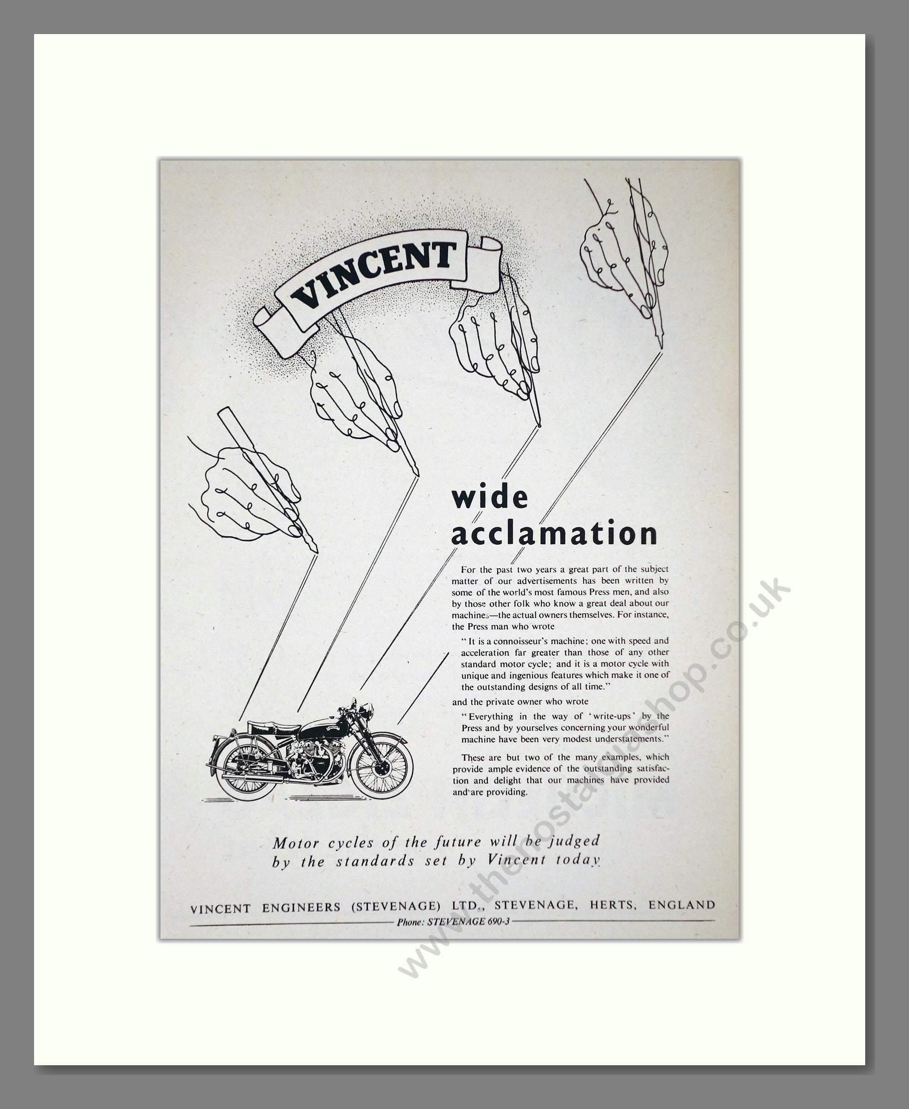 Vincent - Wide Acclamation. Vintage Advert 1953 (ref AD67164)