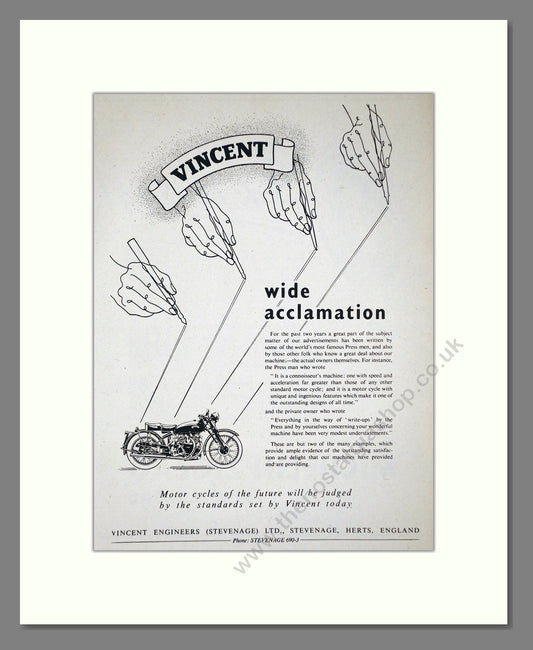 Vincent - Wide Acclamation. Vintage Advert 1953 (ref AD67164)