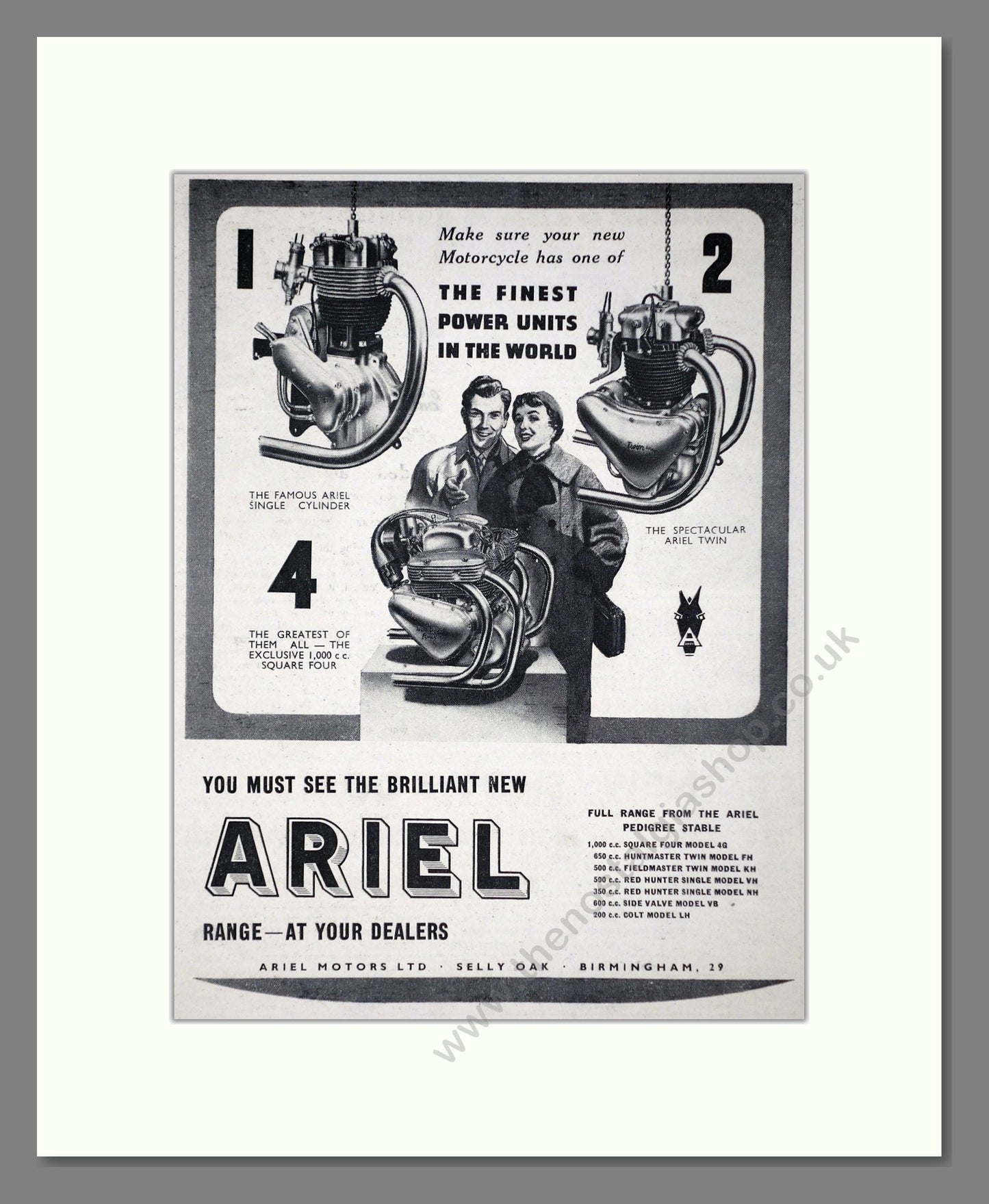 Ariel - Finest Power Units. Vintage Advert 1955 (ref AD67178)