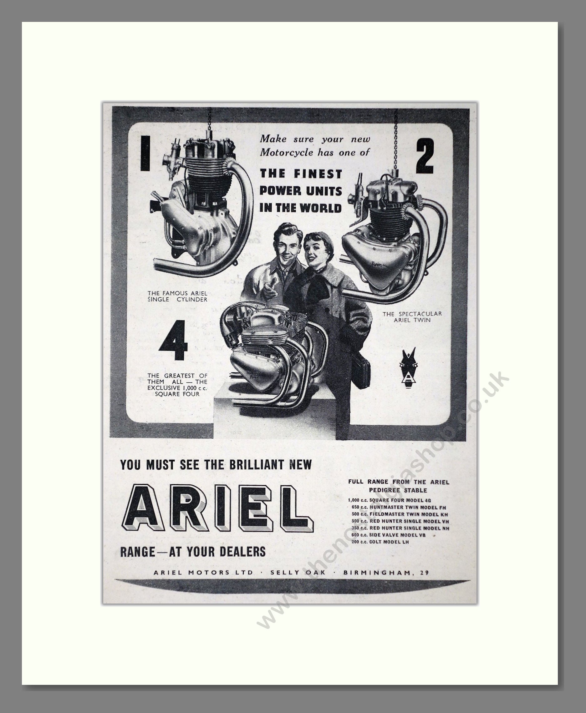 Ariel - Finest Power Units. Vintage Advert 1955 (ref AD67178)