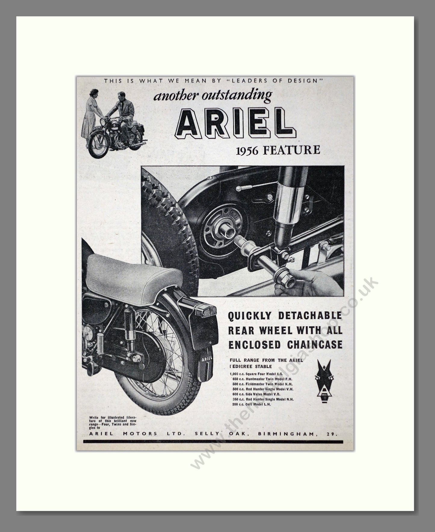 Ariel - Detatchable Rear Wheel. Vintage Advert 1955 (ref AD67180)