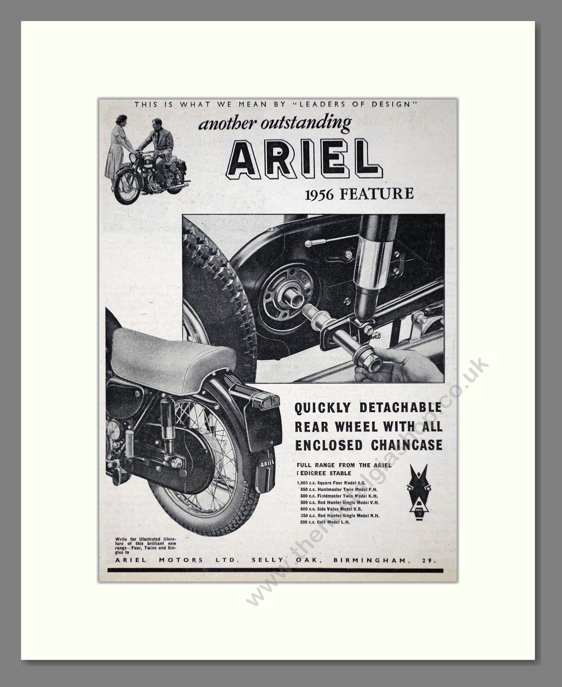 Ariel - Detatchable Rear Wheel. Vintage Advert 1955 (ref AD67180)