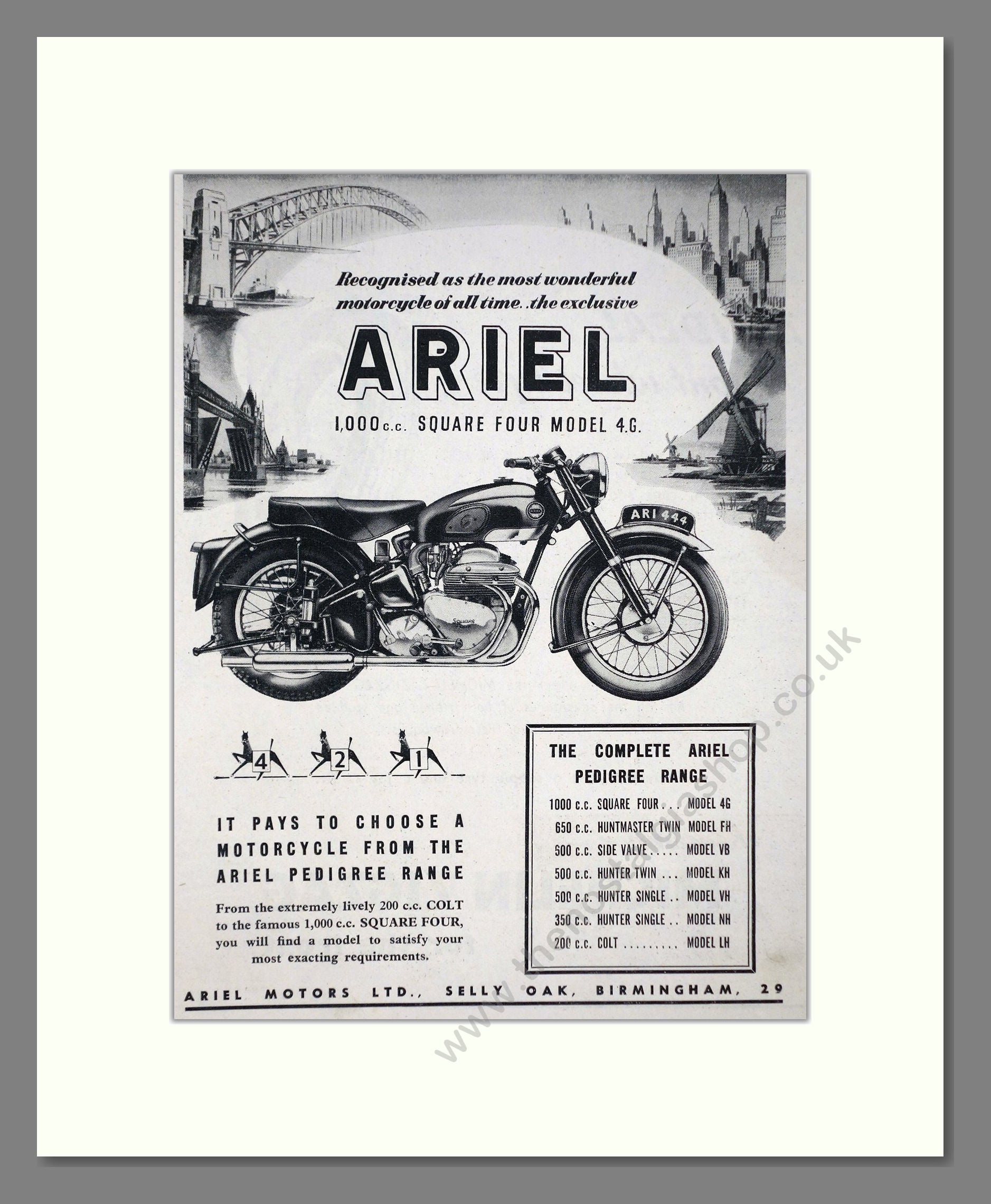 Ariel - 1000cc Square Four. Vintage Advert 1954 (ref AD67191)