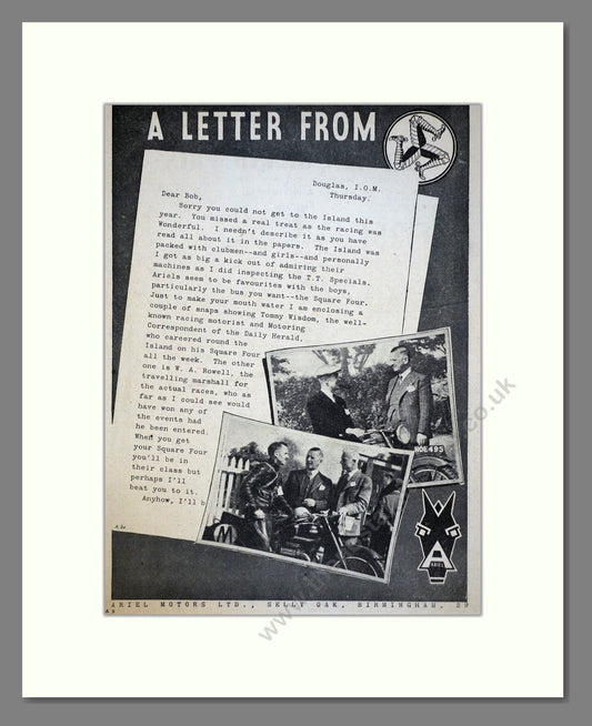 Ariel - A Letter From IoM. Vintage Advert 1947 (ref AD67198)
