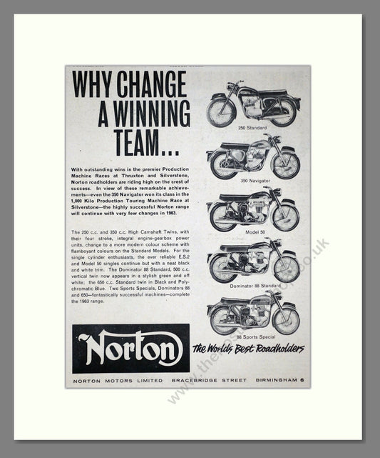 Norton - Various Models. Vintage Advert 1962 (ref AD67206)